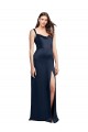 Affordable Sleeveless Cowl Neck Stretch Satin Dark Navy Long Prom Dress Canada