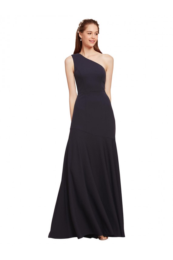Affordable Sleeveless One Shoulder Stretch Crepe Dark Navy A-Line Long Prom Dress Canada