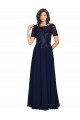 Affordable Short Sleeves Round Neck Soft Chiffon Dark Navy Long Prom Dress Canada