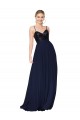 Affordable Sleeveless Spaghetti Straps Soft Chiffon & Sequin Dark Navy Long Prom Dress Canada