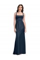 Affordable Sleeveless Square Neck Stretch Satin Dark Navy Long Prom Dress Canada