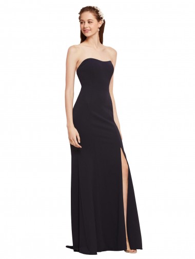 Affordable Sleeveless Strapless Stretch Crepe Dark Navy Long Low Back Prom Dress Canada