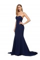 Affordable Sleeveless Sweetheart Stretch Crepe Dark Navy Sweep Train Prom Dress Canada