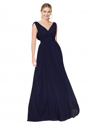 Affordable Sleeveless High Neck Soft Chiffon Dark Navy A-Line Long Prom Dress Canada