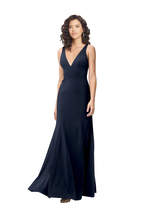 Affordable Sleeveless High Neck Stretch Crepe Dark Navy A-Line Long Prom Dress Canada
