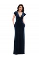 Affordable Flutter Sleeves V-Neck Stretch Velvet Dark Navy Long Prom Dress Canada