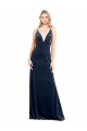 Affordable Sleeveless V-Neck Stretch Velvet Dark Navy Long Prom Dress Canada