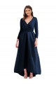 Affordable Long Sleeves V-Neck Spandex Dark Navy Long High Low Plus Size Prom Dress Canada