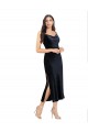 Affordable Sleeveless Cowl Neck Stretch Velvet Dark Navy Midi Length Prom Dress Canada