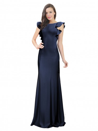 Affordable Sleeveless Bateau Neck Stretch Crepe Dark Navy Long Prom Dress Canada