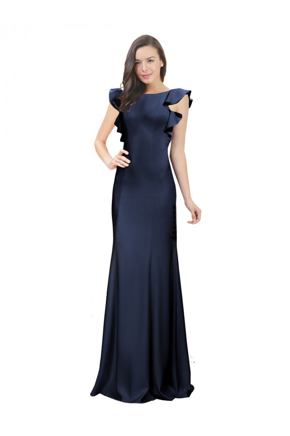 Affordable Sleeveless Bateau Neck Stretch Crepe Dark Navy Long Prom Dress Canada