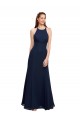 Affordable Sleeveless High Neck Soft Chiffon Dark Navy Long Prom Dress Canada