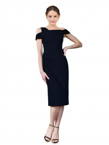 Affordable Sleeveless Off the Shoulder Stretch Crepe Dark Navy Cocktail Length Prom Dress Canada