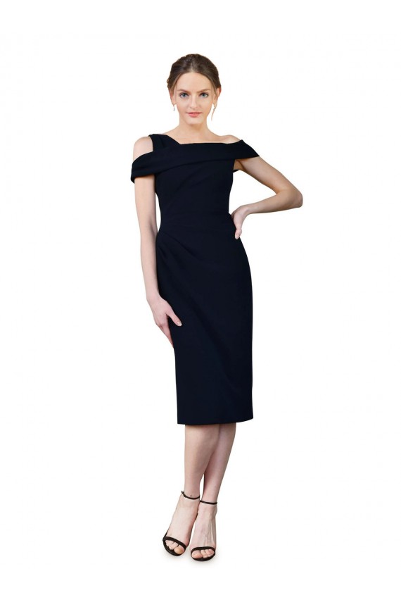 Affordable Sleeveless Off the Shoulder Stretch Crepe Dark Navy Cocktail Length Prom Dress Canada