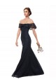 Affordable Flutter Sleeves Off the Shoulder Lace Dark Navy Long Prom Dress Canada