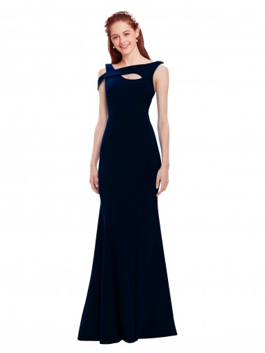 Affordable Sleeveless Off the Shoulder Stretch Crepe Dark Navy Long Prom Dress Canada