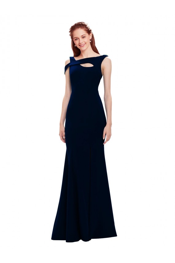 Affordable Sleeveless Off the Shoulder Stretch Crepe Dark Navy Long Prom Dress Canada