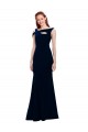 Affordable Sleeveless Off the Shoulder Stretch Crepe Dark Navy Long Prom Dress Canada