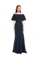 Affordable Short Sleeves Off the Shoulder Stretch Crepe Dark Navy Long Prom Dress Canada