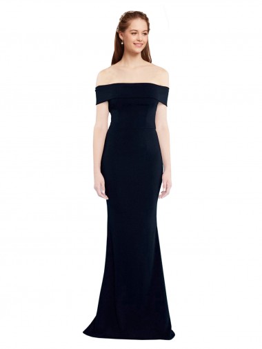 Affordable Sleeveless Off the Shoulder Stretch Crepe Dark Navy Long Keyhole Back Prom Dress Canada