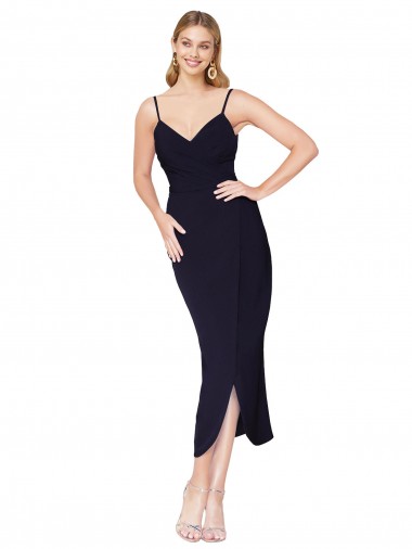 Affordable Sleeveless High Neck Stretch Crepe Dark Navy Knee Length Prom Dress Canada