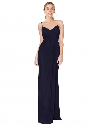 Affordable Sleeveless High Neck Soft Chiffon Dark Navy Mermaid Long Prom Dress Canada
