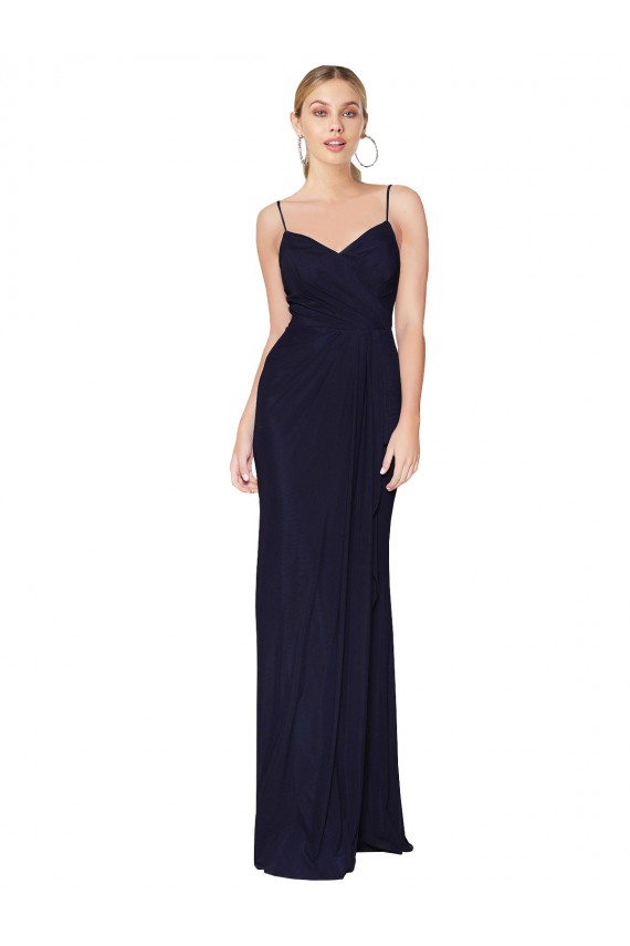 Affordable Sleeveless High Neck Soft Chiffon Dark Navy Mermaid Long Prom Dress Canada