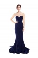 Affordable Sleeveless Strapless Stretch Crepe Dark Navy Mermaid Sweep Train Prom Dress Canada