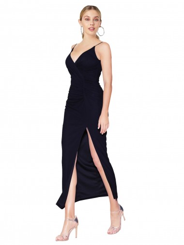 Affordable Sleeveless High Neck Soft Chiffon Dark Navy Knee Length Prom Dress Canada