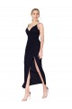 Affordable Sleeveless High Neck Soft Chiffon Dark Navy Knee Length Prom Dress Canada