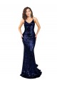 Affordable Sleeveless V-Neck Sequin Dark Navy Long Prom Dress Canada