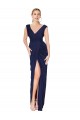 Affordable Sleeveless V-Neck Soft Chiffon Dark Navy Long V-Back Prom Dress Canada