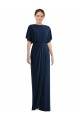 Affordable Short Sleeves Bateau Neck Spandex Dark Navy Long Prom Dress Canada