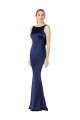 Affordable Sleeveless High Neck Stretch Satin Dark Navy Long Prom Dress Canada