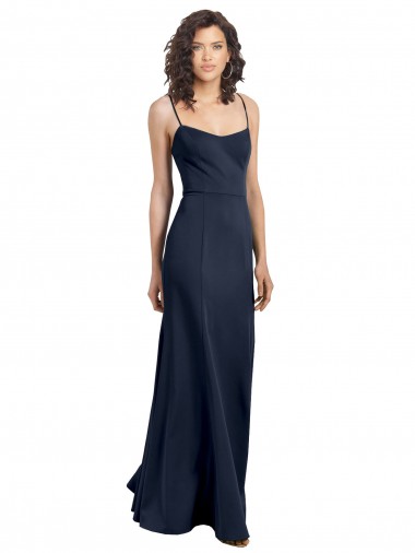 Affordable Sleeveless Scoop Neck Stretch Crepe Dark Navy Long Prom Dress Canada