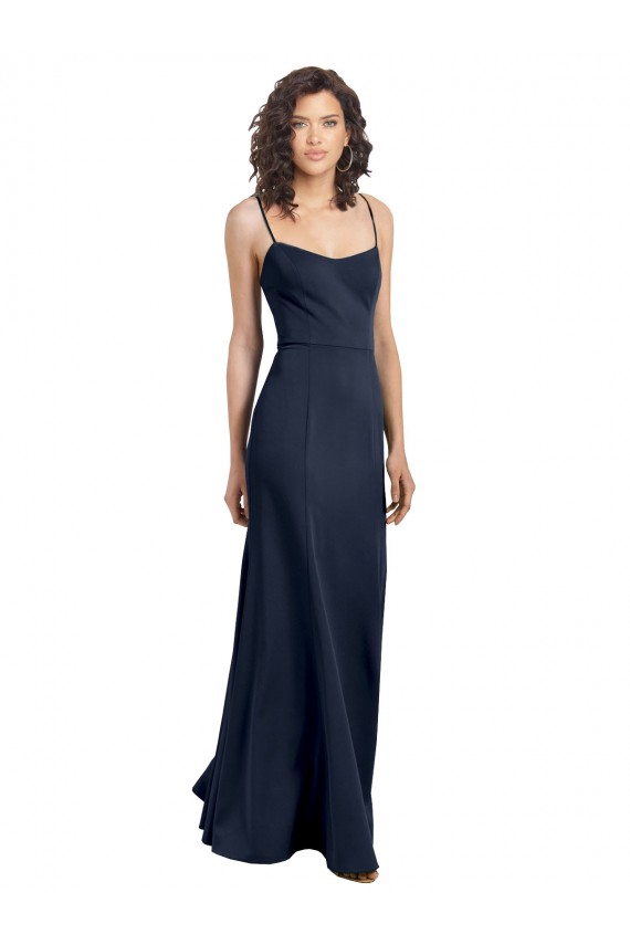 Affordable Sleeveless Scoop Neck Stretch Crepe Dark Navy Long Prom Dress Canada