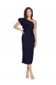 Affordable Sleeveless One Shoulder Stretch Crepe Dark Navy Midi Length Prom Dress Canada