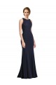 Affordable Sleeveless High Neck Stretch Crepe Dark Navy Long Black Tie Prom Dress Canada