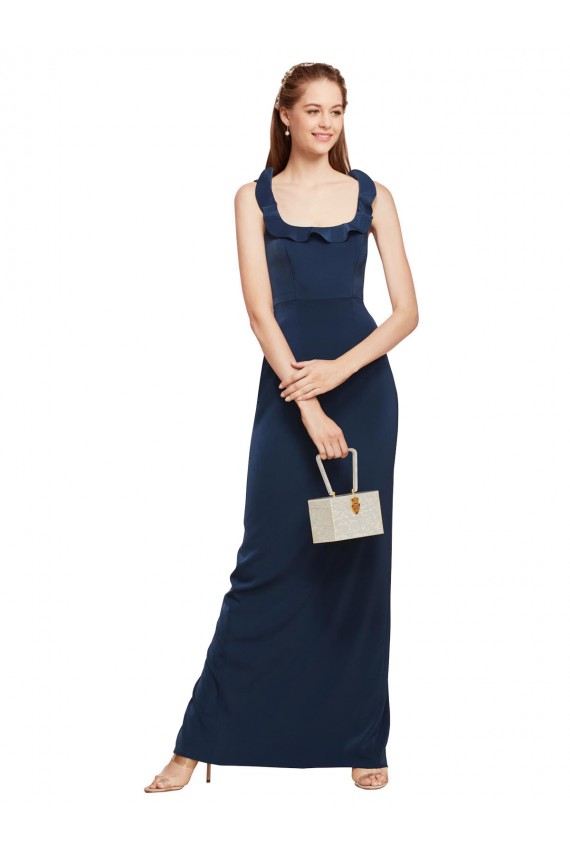 Affordable Sleeveless Scoop Neck Stretch Crepe Dark Navy Long Low Back Prom Dress Canada