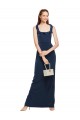 Affordable Sleeveless Scoop Neck Stretch Crepe Dark Navy Long Low Back Prom Dress Canada