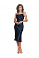 Affordable Sleeveless Cowl Neck Silky Satin Dark Navy Cocktail Length Prom Dress Canada