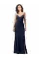 Affordable Sleeveless Spaghetti Straps Stretch Crepe Dark Navy Long Criss Cross Back Prom Dress Canada