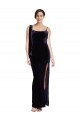 Affordable Sleeveless Square Neck Stretch Velvet Dark Navy Long Prom Dress Canada