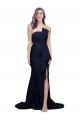 Affordable Sleeveless Strapless Stretch Crepe Dark Navy Sweep Train Prom Dress Canada