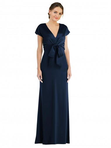 Affordable Cap Sleeves Off the Shoulder Stretch Crepe Dark Navy Long Prom Dress Canada