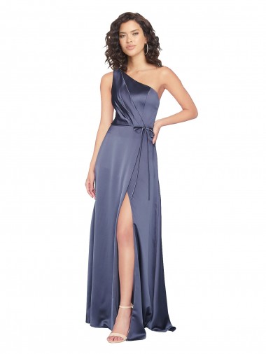 Affordable Sleeveless One Shoulder Silky Satin Dusk Long Prom Dress Canada