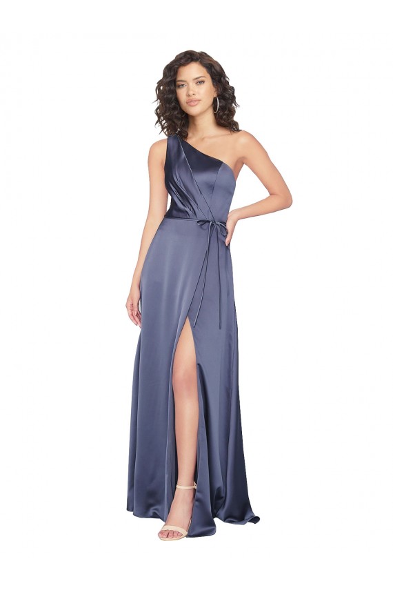 Affordable Sleeveless One Shoulder Silky Satin Dusk Long Prom Dress Canada