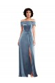 Affordable Sleeveless Off the Shoulder Stretch Velvet Dusty Blue Long Prom Dress Canada