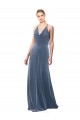 Affordable Sleeveless Spaghetti Straps Stretch Velvet Dusty Blue Long Keyhole Back Prom Dress Canada