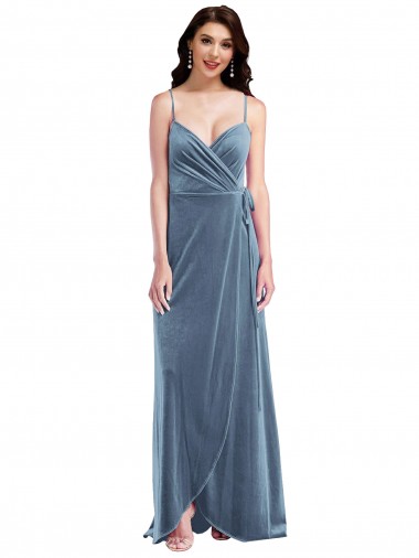Affordable Sleeveless Sweetheart Stretch Velvet Dusty Blue Long Prom Dress Canada